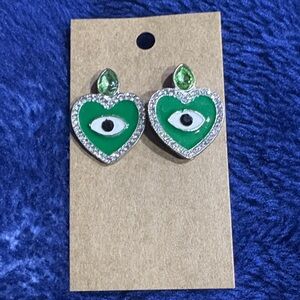 Green Heart Eye Earrings